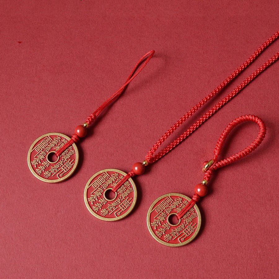 Longhu Mountain Red Cinnabar "Mountain Ghost Coin" Pendant — A Taoist Ritual Artifact for Blessing and Protection - LuckDoubled