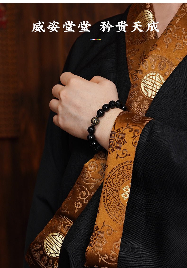 Potala Palace Black Obsidian Six - Syllable Mantra Mala Bracelet - LuckDoubled